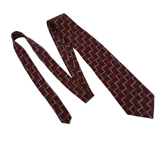 Stafford Red Geometric Silk Necktie Mens Tie Accessory Office Work Formal Gift - Picture 2 of 8